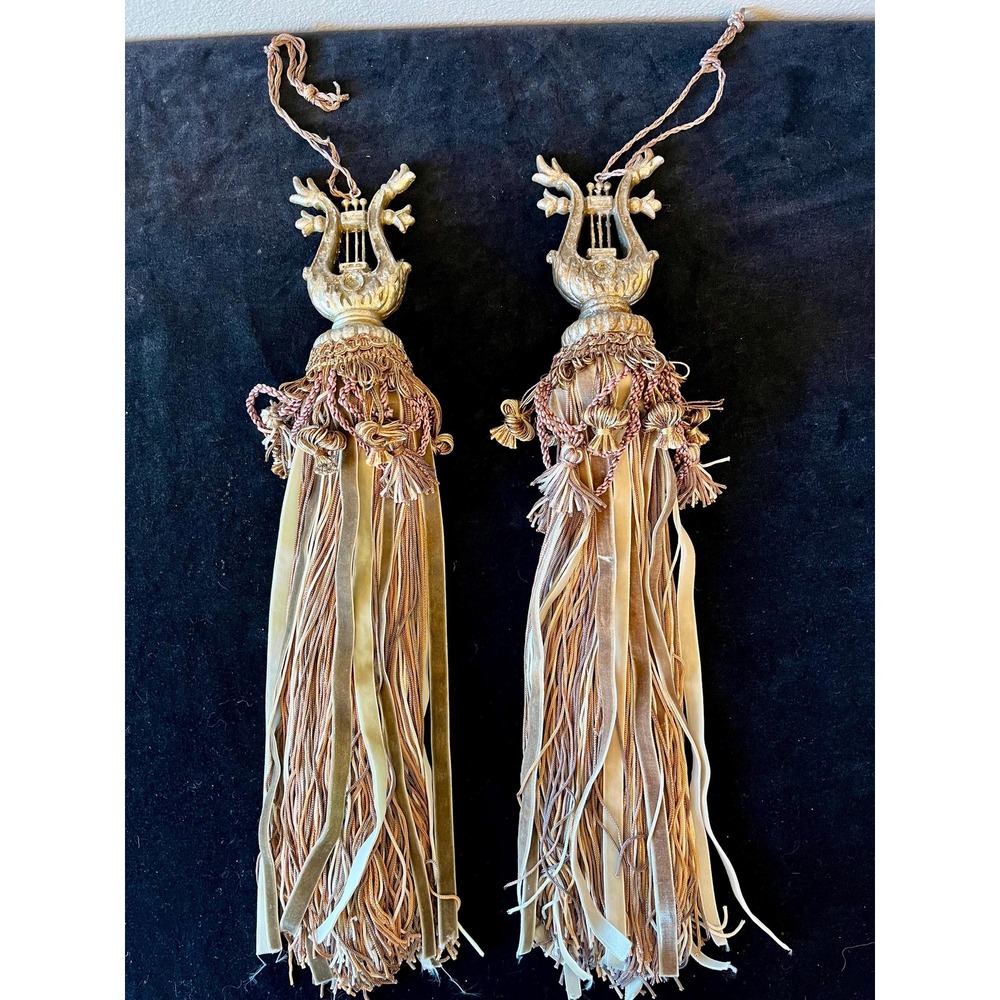 Vintage Hollywood Regency Lyre Harp Curtain Tassels Grandmillennial Tiebacks